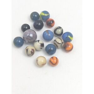 Vintage Handmade Glass Marbles Lot of 17 Mixed Colors Swirls Shooter Toys‎
